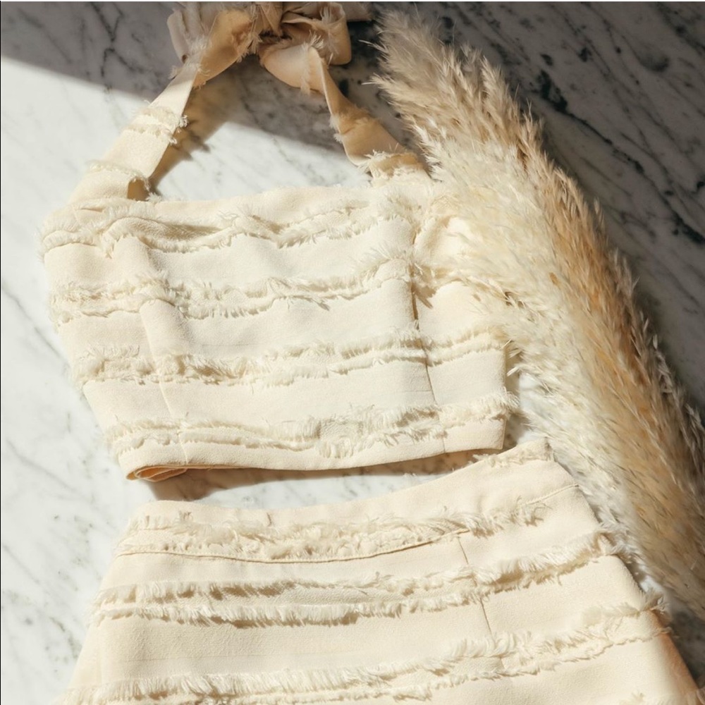 Cream Halter Crop Top Mermaid Skirt Set Size XS